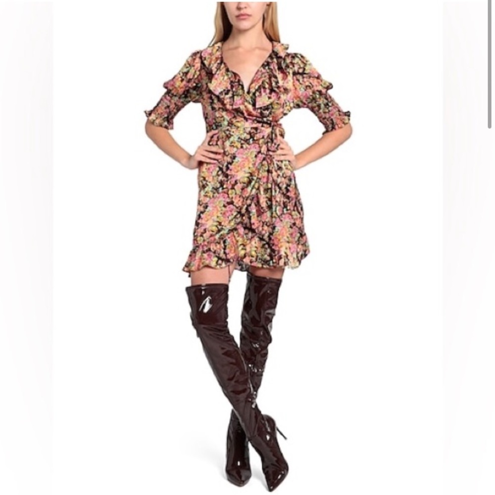 NWT Topshop wrap dress floral smocked cuff minidress size 6
